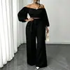 European and American Foreign Trade Cross-Border 2026 Plus-Size Women's Off-Shoulder Fashion Top Set with Tie-Up Straight-Leg Pants Two-Piece Set