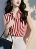 Camiseta base sin mangas de moda ajustada estilo fino a rayas estilo Hong Kong celebridad de internet estilo callejero moderno top para mujer verano