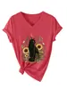 Amazon eBay sitio independiente moda personalidad divertida mujer girasol arbusto gato negro luna cuello en V manga corta camiseta