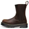 Botines Chelsea 2976 con Cremallera Lateral para Mujer, Botas de Motocicleta de Suela Gruesa, Cuero Crazy Horse de Primera Capa, Suela de Plataforma, Banda Elástica