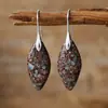 Pendientes de Colgante de Hoja con Bloques de Color de Piedra Bohemia Transfronterizos Joyería de Moda Europea y Americana Tendencia Ins Regalo