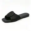 Sandalias Planas Cuadradas con Tira Tejida para Mujer Transfronterizas, Elegantes Chanclas de Playa para Vacaciones, Sandalias Casuales de Verano en Stock