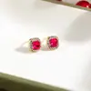 Design Minimalista Agulha de Prata Microincrustado com Diamantes Coloridos Super Brilhantes Quadrados Brincos Femininos Estilo Coreano e Japonês Versáteis Estilo Ins Frescos para Mulheres