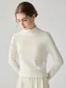 Suéter de Punto para Mujer Otoño/Invierno 100% Cachemira con Cuello Semi Alto y Diseño Jacquard Hueco, Suave y Agradable para la Piel, Corte Entallado, Suéter de Punto Simple de Manga Larga
