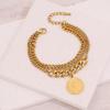 [Ice Meng] Pulsera Gruesa Apilada de Tres Capas Hip-Hop Colgante de Timón Ancla Pulsera Versátil Joyería de Acero de Titanio para Mujer B619