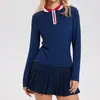 Traje de Yoga Caijue Transfronterizo con Solapa para Mujer, de Manga Larga, Ajustado, para Deportes al Aire Libre como Golf y Yoga