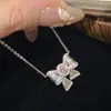 Estilo Igual ao Livro Vermelho Novo Estilo Chinês Retrô Colar com Laço Cravejado de Diamantes Corrente de Clavícula Estéreo Doce Elegante