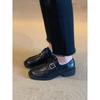 Zapatos de Piel Pequeños con Hebilla de Cinturón de Punta Cuadrada para Mujer 2025 Tacón Grueso Estilo Universitario Mocasines Zapatos Versátiles Casuales