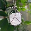 Ventas Calientes Transfronterizas Piedra Bruta de Cristal Natural Bolsillo de Malla de Acero Inoxidable Collar de Bambú con Colgante Trenzado Joyería de Comercio Exterior