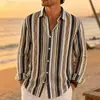 Camisa casual de manga larga a rayas estilo americano con una textura fluida y sedosa, obtenida directamente de fábrica para dropshipping en Amazon