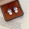 Brincos de Pérola para Mulheres, Flores de Diamante Azuis Brilhantes, Brincos Únicos e Bonitos, Novo Estilo Quente de 2026, High-End, Brincos de Luxo Leve