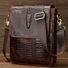 Bolso cruzado de cuero genuino para hombre con patrón de cocodrilo, bolso de hombro vintage, casual, moderno, capa de piel de vaca, bolso deportivo para exteriores para hombre