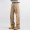 Pantalones Casuales Lavados Caqui Retro Americano de Otoño para Hombre, Pierna Recta Suelta Japonesa, Pantalones Largos de Trabajo, Pantalones de Leñador