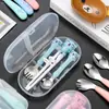 TikTok Set Portátil de Vajilla Infantil Acero Inoxidable Lindo Bebé Aprendiendo a Comer Cuchara Auxiliar de Codo Set