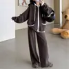 Conjunto de Suéter de Estilo Perezoso Transfronterizo para Mujer Otoño e Invierno Nuevo Talla Grande Cardigan de Punto Holgado Chaqueta Pantalones de Pierna Ancha Conjunto de Dos Piezas