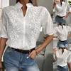 Transfronteiriço Verão 2023 Europeu e Americano desejo comércio exterior Amazon roupas femininas novo gola alta com bordado de renda blusa camisa