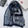 Lenço Artístico Estilo Europeu e Americano com Padrão de Porcelana Azul e Branco para Mulheres, Xale Longo de Inverno Quente com Franjas Paisley