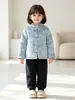 Jaqueta de algodão estilo chinês para meninas, novo casaco acolchoado estilo chinês de outono/inverno, forrado com fleece e espessado, para meninas, crianças pequenas e médias, roupas de casa infantis