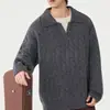 Suéter moderno estilo Hong Kong com falso duas peças e lapela para homens, novo outono e inverno casual solto plus size versátil malha para usar por baixo