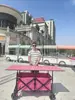 Carrito de puesto móvil con tablero grande, altura ajustable, plegable, carrito portátil para snacks al aire libre, carrito de camping, carrito empujado a mano