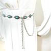 Cadena de Cintura de Joyería Transfronteriza Moda Femenina Versátil Metal Tallado Incrustado Turquesa Versátil Ins Trendy Accesorios de Cadena Corporal