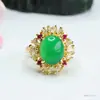 Anel Guan Yu Calcedônia Verde Imperador Gelo Anel Ágata Vermelha Joias para Mulheres Atacado de Fábrica e Dropshipping S4013005