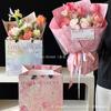 Flor de Fibra Zhuo Material Día de San Valentín Pintura al Óleo Bronceada Bolso de Mano Bolsa de Flores Bolsa de Flores Regalo Bolsa de Empaque de Flores para el Día de San Valentín