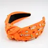 Diadema de Halloween Europea y Americana Transfronteriza con Tela Negra y Naranja, Pedrería, Accesorios de Calavera, Accesorio para el Cabello Ancho de Moda Anudado para Mujeres