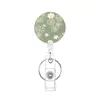 Porta Credencial Retráctil con Estampado Floral, Porta Credencial Blanco con Cordón Retráctil, Diseño Floral para Oficina