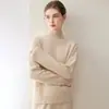 Suéter de cachemira de cuello medio alto, nuevo suéter de punto base para mujer otoño e invierno 2026, estilo elegante, color liso, suéter corto de punto