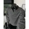 Camiseta de rayas de manga larga con cuello en V estilo Old Money para hombre, otoño, genial sin esfuerzo y corte relajado, top base casual holgado