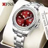 Reloj de Cuarzo Marca Ofns Versión Coreana Diamante Luminoso para Mujer Redondo Pequeño Casual Lujo Ligero con Calendario Reloj Impermeable
