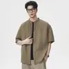 Camisa Masculina de Manga Curta em Tencel 2026 Verão Fina com Sensação Fresca Nova Camisa Estilo Chinês Gola Alta Camisa de Seda Gelada Masculina Venda por Atacado