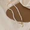 Hermoso collar con microincrustaciones de circonitas y perlas de agua dulce para mujer, estilo coreano, elegante collar con hebilla con diseño de celebridad de Internet, cadena de clavícula.