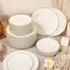 Paquete de 25 Platos de Plástico Festoneados Marfil Fondo Blanco Borde Dorado Plato Desechable para Cena Beige Oro Rosa Encaje