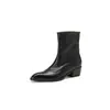 Botas de cuero de primera capa pulidas para mujer, botas individuales, novedad de otoño e invierno, cuero genuino por dentro y por fuera, puntera cuadrada, tacón medio grueso, sin cordones, botines cortos desgastados para mujer