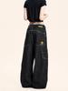 Calça Jeans de Trabalho Yongfang Estilo Retrô Americano Preta para Homens e Mulheres Casual Solta Cleanfit Perna Larga Lavada Reta