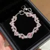 Pulsera Manta Zirconia Cúbica Perla Corte Rosa, Joyería de Nicho de Lujo Ligero y de Gama Alta, Dulce Accesorio de Mano de Moda y Exquisito para Mujer