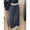 Foto real de la nueva colección de otoño 2026: Pantalones anchos a rayas con cordón, holgados y casuales para mujer 17754