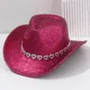 Sombrero de Vaquero Occidental con Cadena de Pedrería en Forma de Corazón, de Gran Circunferencia de Cabeza, Sombrero de Otoño de Alta Gama para Mujer, Sombrero de Novia con Lentejuelas