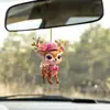 Pendente para Retrovisor de Carro de Acrílico Criativo Desenho Animado Cruzando a Fronteira Usando Chapéu Rosa e Laço Cervo