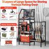 Amazon Garage Soporte para Cañas de Pescar Soporta hasta 18 Cañas de Pescar Organizador de Soporte para Cañas de Pescar de 3 Niveles Ajustable