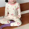Conjunto de roupas outonais infantis sem costura, pijama fofo de algodão puro com tema de outono e inverno, roupa íntima para bebê estilo coreano, roupa para casa