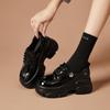 Mocasines de Plataforma con Suela Gruesa para Mujer, Nuevo Estilo Otoño 2026, Zapatos de Cuero Estilo Británico Negro que Aumentan la Altura para Commuter