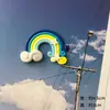 Color Globo Aerostático Niños Estrellas Cara Sonriente Nubes Escena Arcoíris Pastel de Cumpleaños Tarjeta Enchufable Mesa de Postres Enchufable