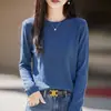 Suéter de punto fino para mujer, cuello redondo, color liso, manga larga, corte ajustado, adecuado para primavera y otoño, suave y cómodo, simple y versátil, se puede usar como capa interior o exterior, estilo jersey