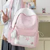 Linda Mochila Escolar con Bordado de Estrellas Estilo Fresco para Niñas Estudiantes de Primaria Mochila Casual para Estudiantes de Secundaria y Preparatoria Mochila de Cuadros