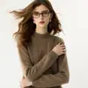 Nueva camiseta base de punto de cachemira para otoño e invierno, moderna, suave, cómoda, engrosada, cálida, color liso, estilo coreano, manga larga para mujer