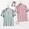 Pijama Feminino Cardigan Manga Curta Verão Algodão Amigo da Pele Tamanho Grande Solto Confortável Fresco Roupa de Casa Feminina para o Verão