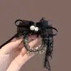 Presilha Bico de Pato com Laço de Renda Francesa para Mulheres, Presilha Lateral Estilo Retro Celebridade da Internet, Novo Elegante Grampo de Cabelo